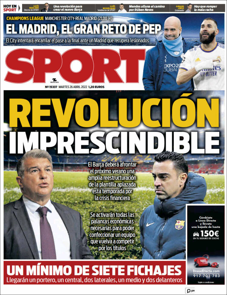 Portadas Deportivas Martes 26/4/2022 Portadas Deportivas Martes 26/4/2022