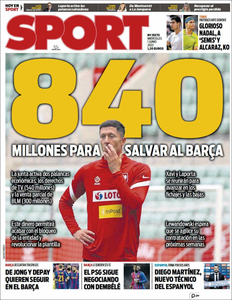 Portadas Deportivas Miércoles 1/6/2022