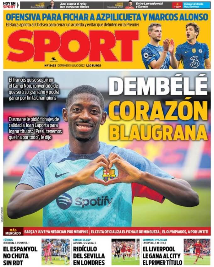 Portadas Deportivas Domingo 31/7/2022 Portadas Deportivas Domingo 31/7/2022