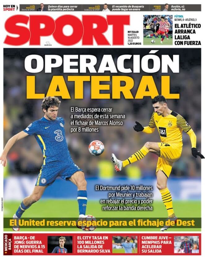 Portadas Deportivas Martes 16/8/2022 Portadas Deportivas Martes 16/8/2022