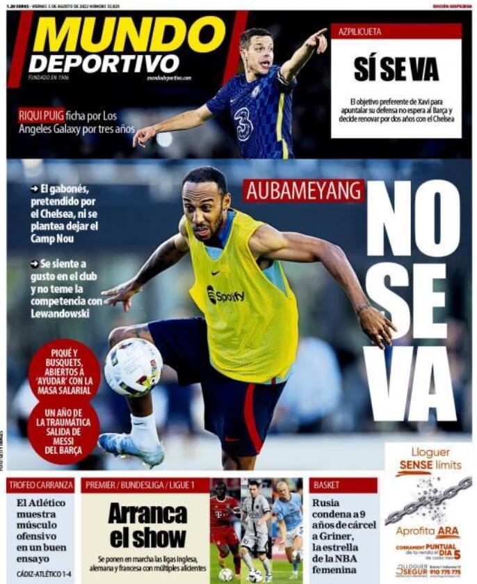 Portadas Deportivas Viernes 5/8/2022