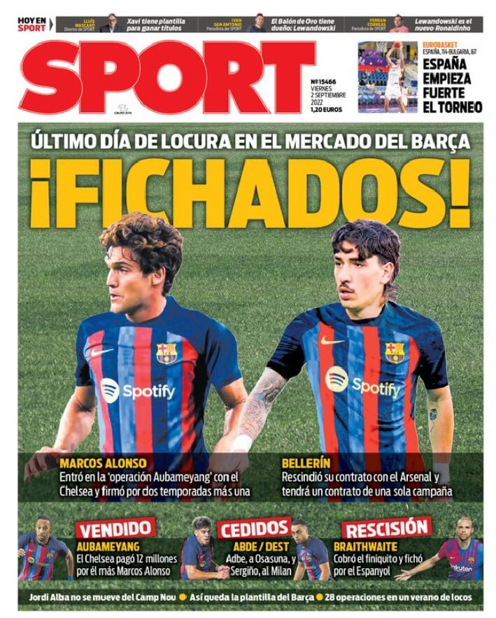 Portadas Deportivas Viernes 2/9/2022