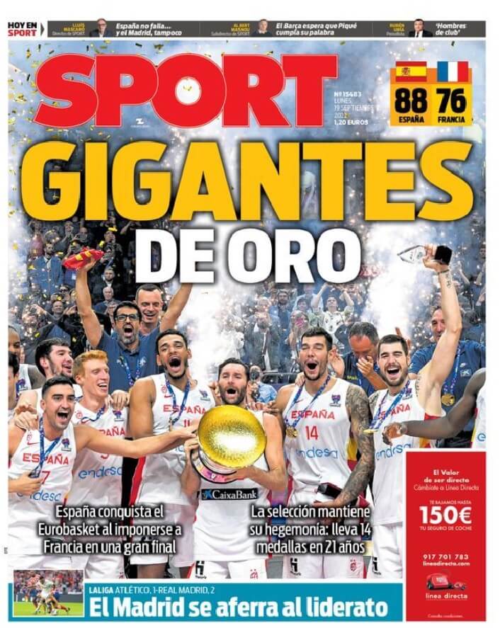 Portadas Deportivas Lunes 19/9/2022 Portadas Deportivas Lunes 19/9/2022