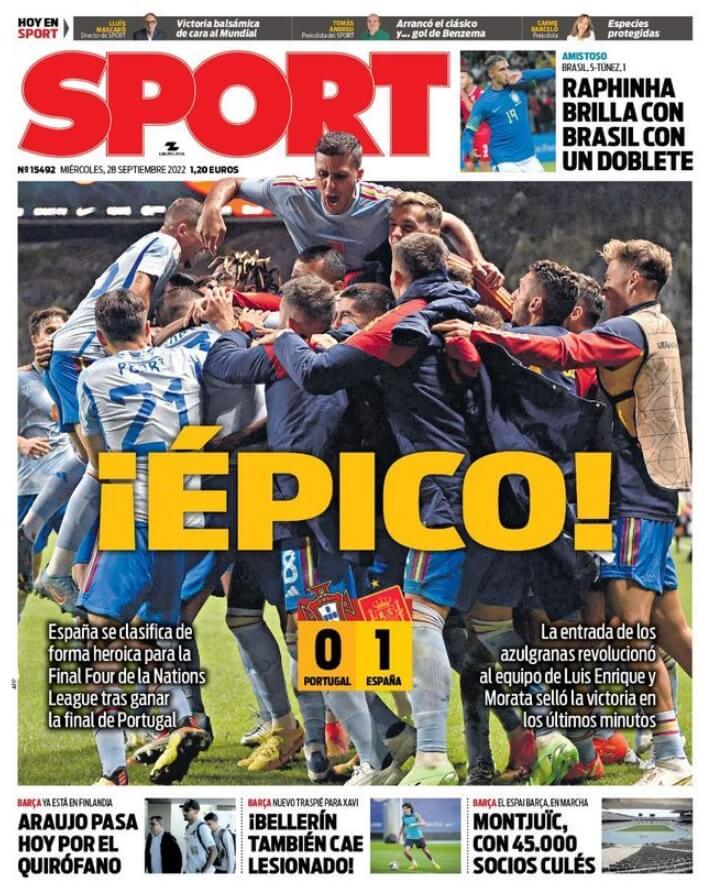 Portadas Deportivas Miércoles 28/9/2022 Portadas Deportivas Miércoles 28/9/2022