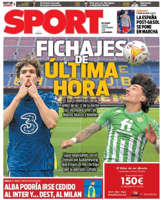 Portadas Deportivas Jueves 1/9/2022 