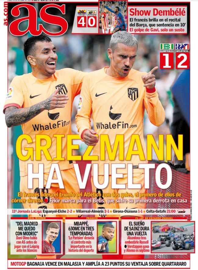 Portadas Deportivas Lunes 24/10/2022