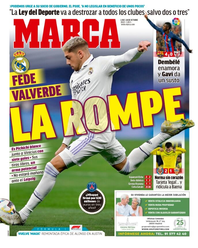 Portadas Deportivas Lunes 24/10/2022