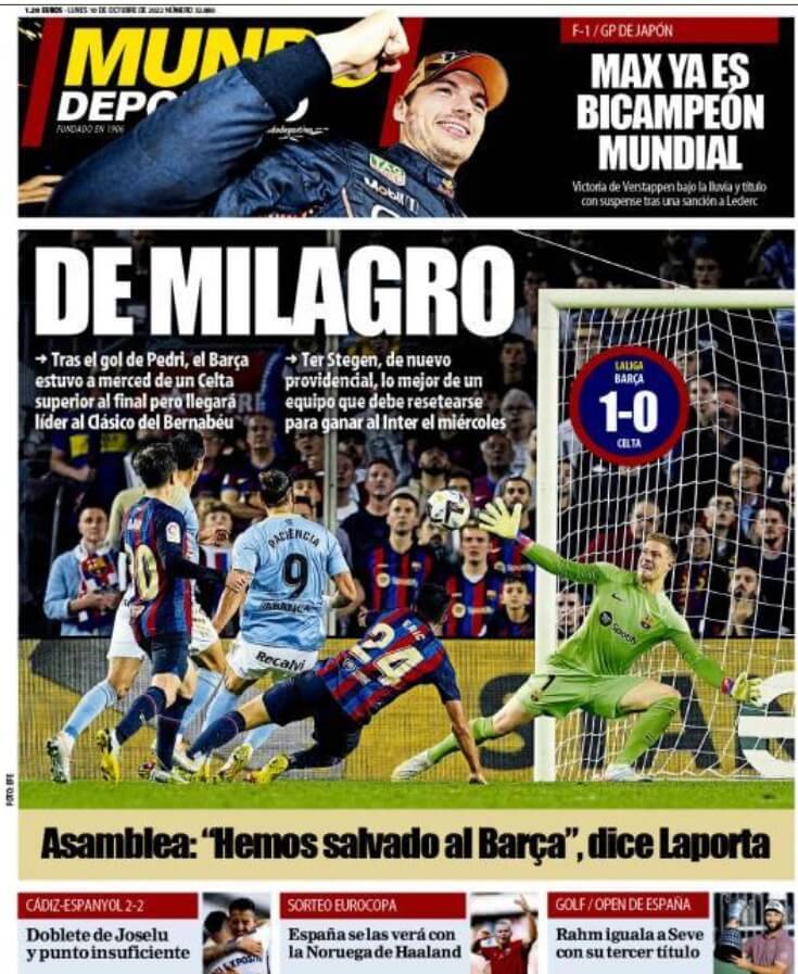 Portadas Deportivas Lunes 10/10/2022 Portadas Deportivas Lunes 10/10/2022