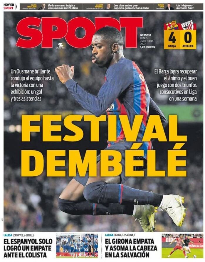 Portadas Deportivas Lunes 24/10/2022