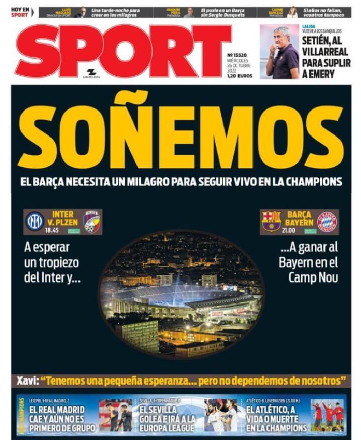 Portadas Deportivas Miércoles 26/10/2022