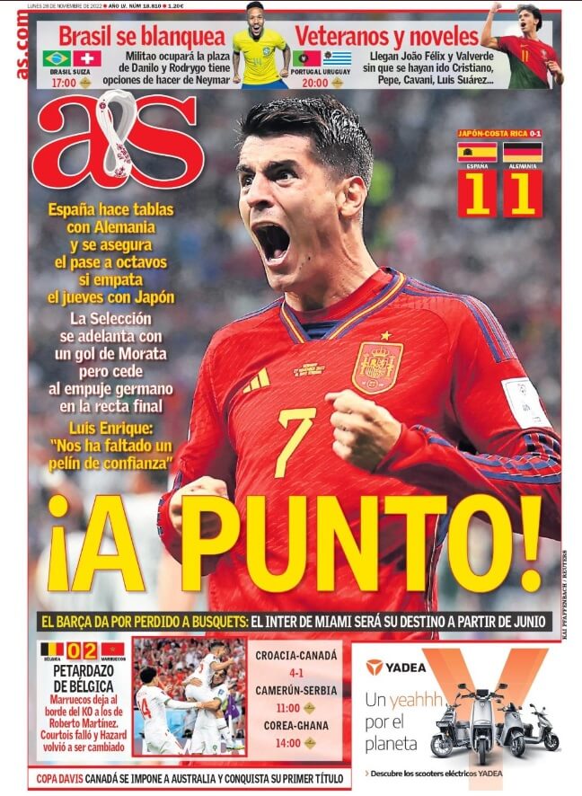 Portadas Deportivas Lunes 28/11/2022