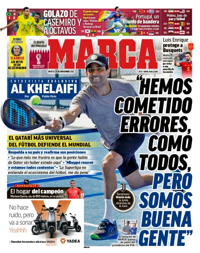 Portadas Deportivas Martes 29/11/2022 Portadas Deportivas Martes 29/11/2022