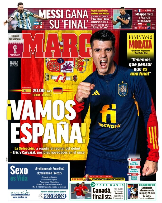 Portadas Deportivas Domingo 27/11/2022 Portadas Deportivas Domingo 27/11/2022