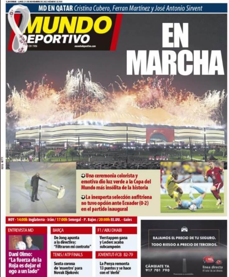 Portadas Deportivas Lunes 21/11/2022 Portadas Deportivas Lunes 21/11/2022