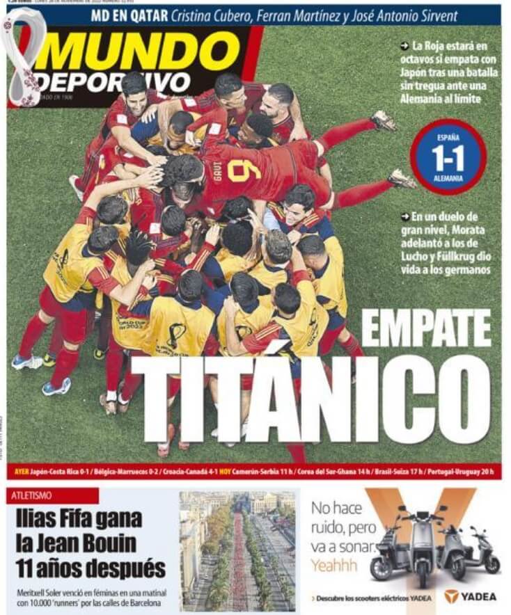 Portadas Deportivas Lunes 28/11/2022 Portadas Deportivas Lunes 28/11/2022