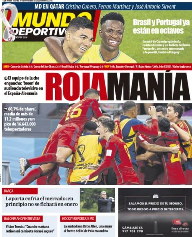 Portadas Deportivas Martes 29/11/2022 Portadas Deportivas Martes 29/11/2022