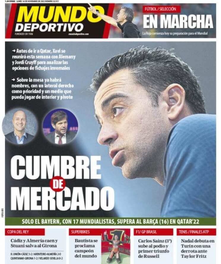 Portadas Deportivas Lunes 14/11/2022 Portadas Deportivas Lunes 14/11/2022