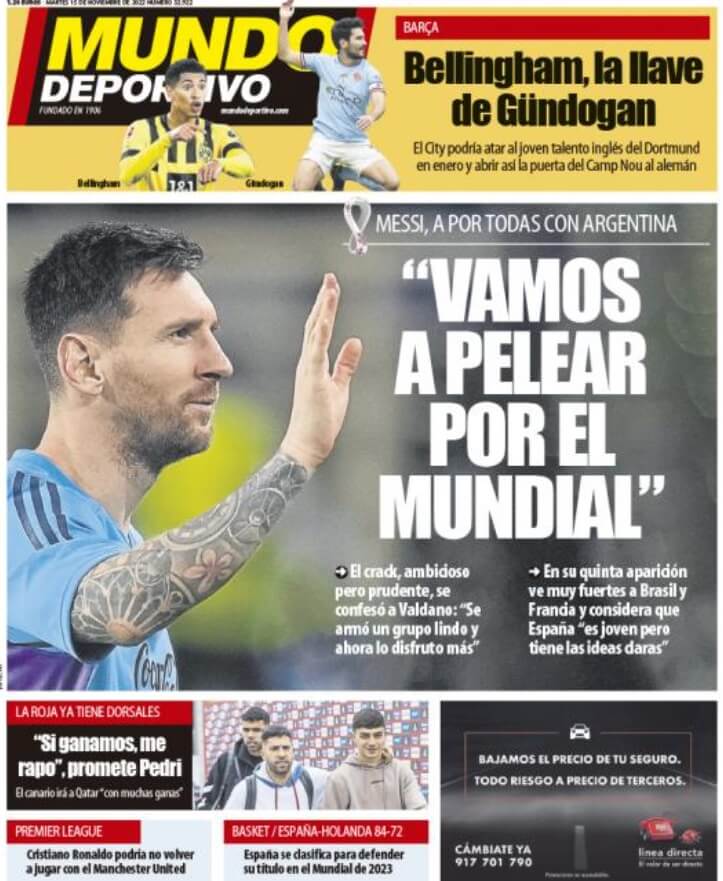 Portadas Deportivas Martes 15/11/2022 Portadas Deportivas Martes 15/11/2022