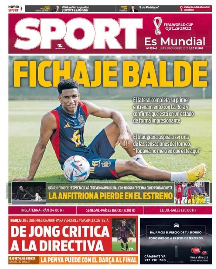 Portadas Deportivas Lunes 21/11/2022 Portadas Deportivas Lunes 21/11/2022