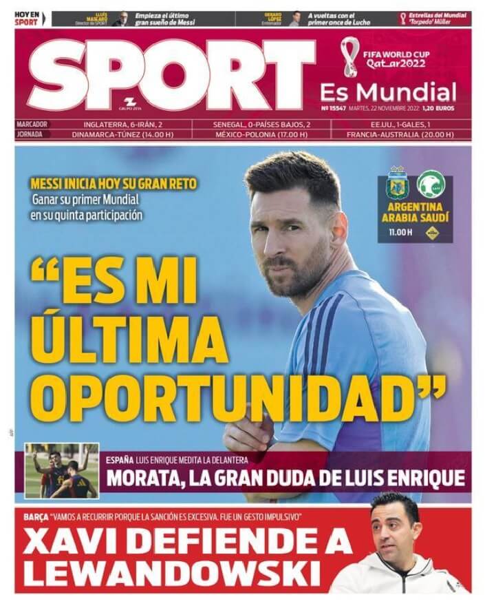 Portadas Deportivas Martes 22/11/2022 Portadas Deportivas Martes 22/11/2022