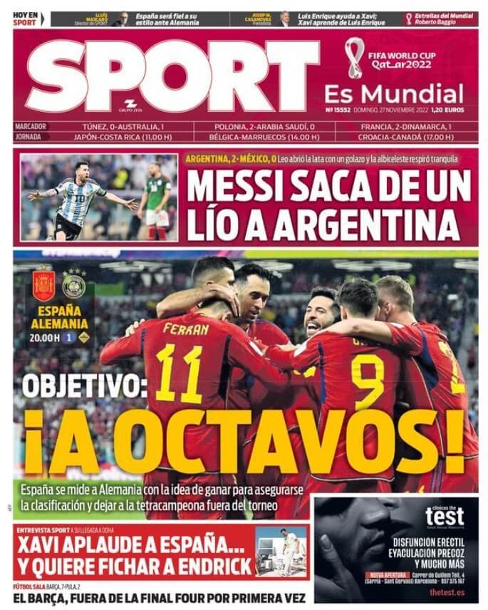 Portadas Deportivas Domingo 27/11/2022 Portadas Deportivas Domingo 27/11/2022