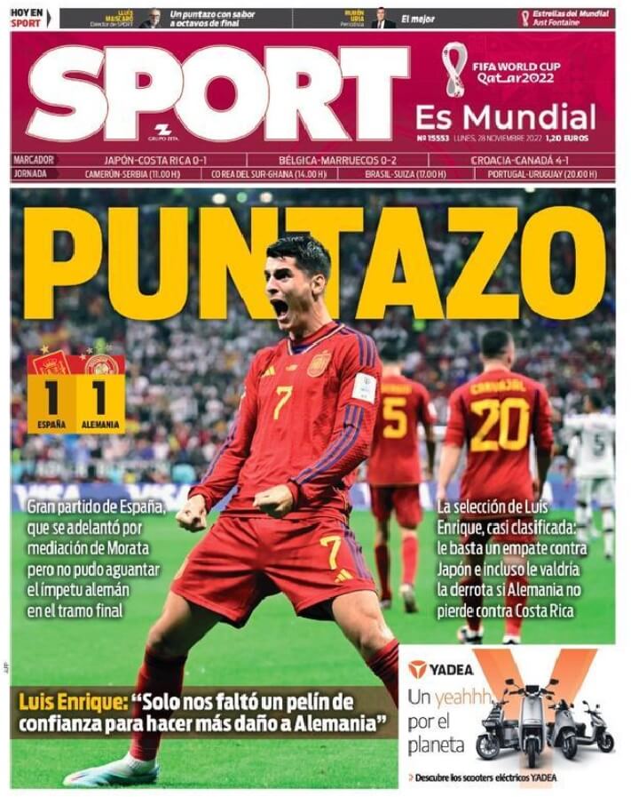 Portadas Deportivas Lunes 28/11/2022 Portadas Deportivas Lunes 28/11/2022