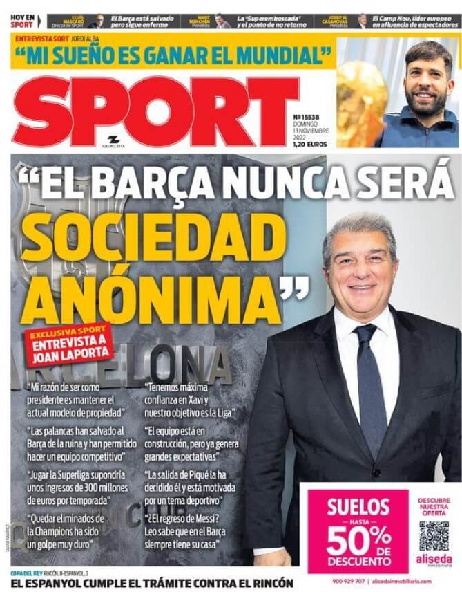 Portadas Deportivas Domingo 13/11/2022