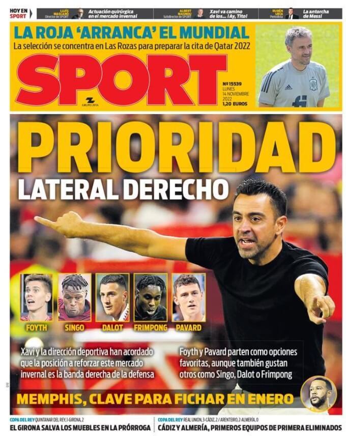 Portadas Deportivas Lunes 14/11/2022 Portadas Deportivas Lunes 14/11/2022