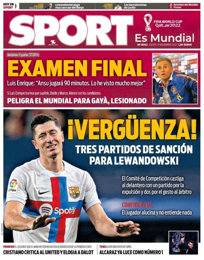 Portadas Deportivas Jueves 17/11/2022 Portadas Deportivas Jueves 17/11/2022