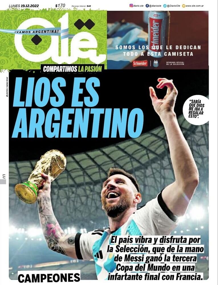 Portada Diario Olé Argentina Campeón del Mundo 2022 Portada Diario Olé Argentina Campeón del Mundo 2022