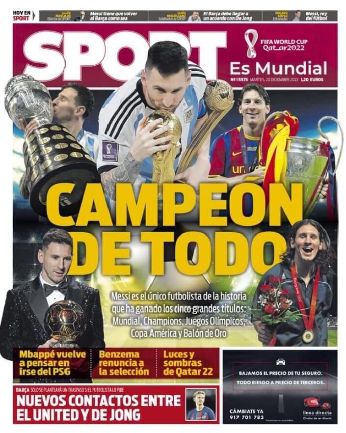 Portadas Deportivas Martes 20/12/2022