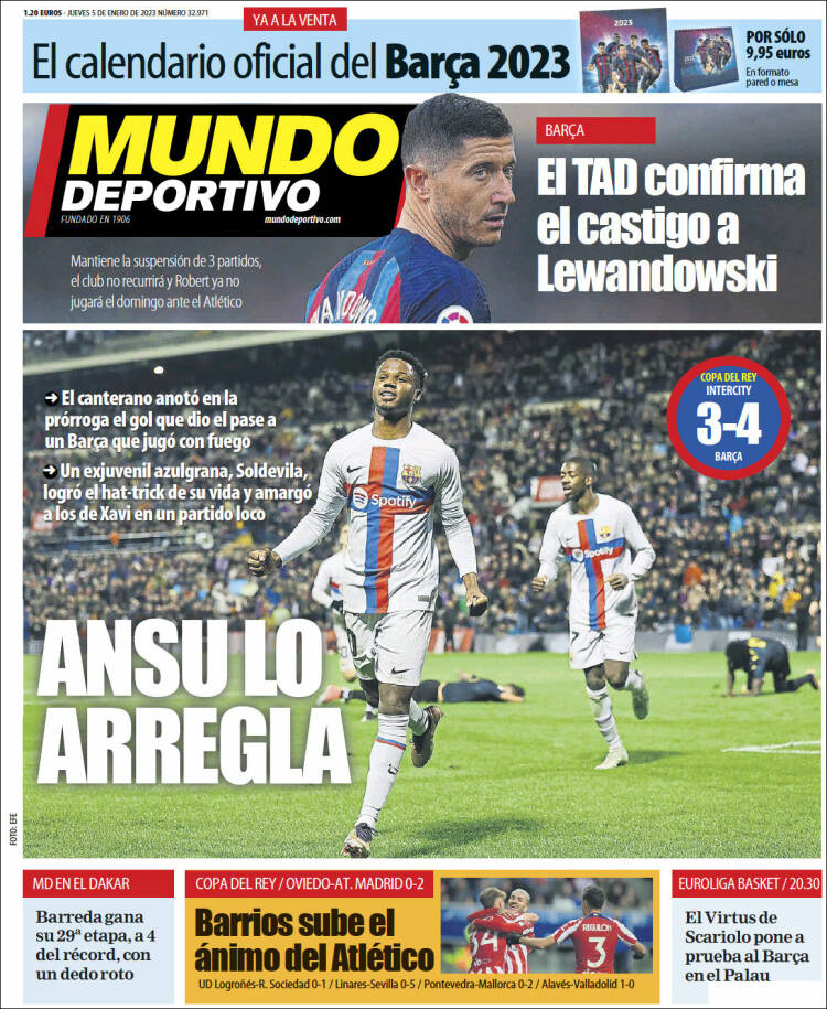 Portadas Deportivas Jueves 5/1/2023 Portadas Deportivas Jueves 5/1/2023