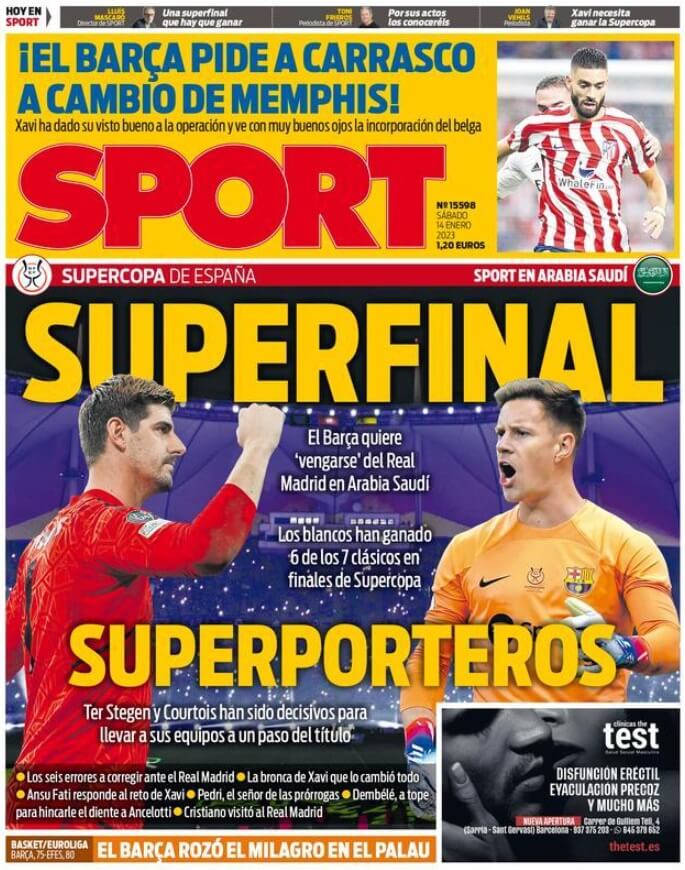 Portadas Deportivas Sábado 14/1/2023 Portadas Deportivas Sábado 14/1/2023