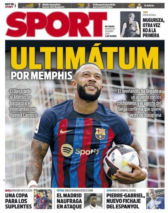Portadas Deportivas Miércoles 18/1/2023 Portadas Deportivas Miércoles 18/1/2023