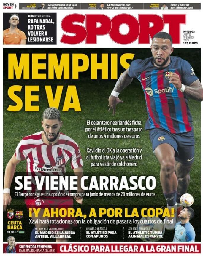 Portadas Deportivas Jueves 19/1/2023