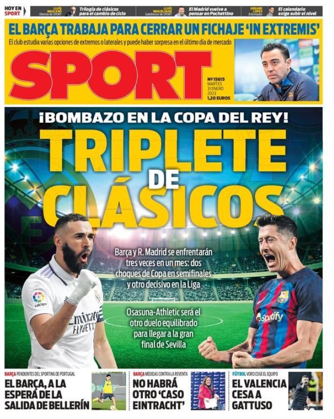 Portadas Deportivas Martes 31/1/2023