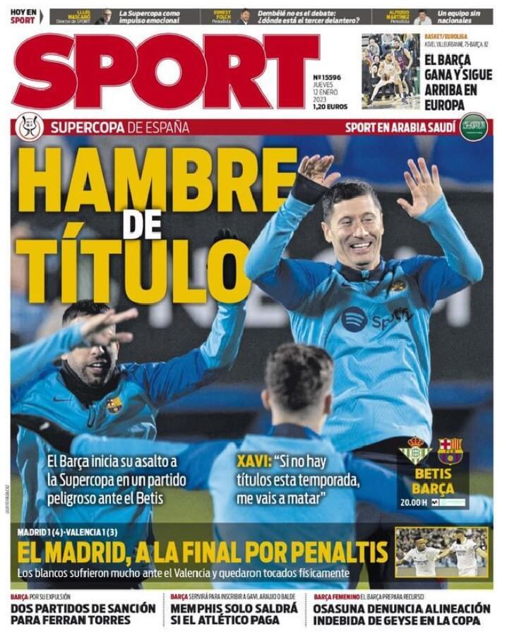 Portadas Deportivas Jueves 12/1/2023 Portadas Deportivas Jueves 12/1/2023