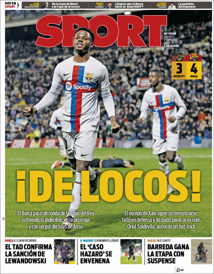 Portadas Deportivas Jueves 5/1/2023 Portadas Deportivas Jueves 5/1/2023