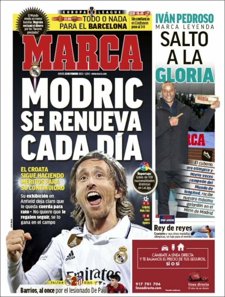 Portadas Deportivas Jueves 23/2/2023 Portadas Deportivas Jueves 23/2/2023