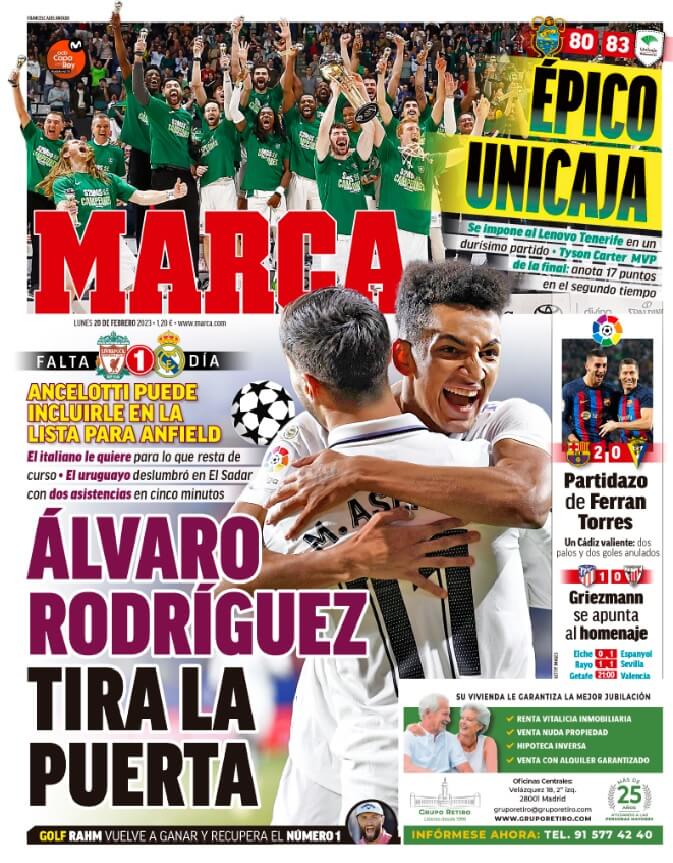 Portadas Deportivas Lunes 20/2/2023 Portadas Deportivas Lunes 20/2/2023