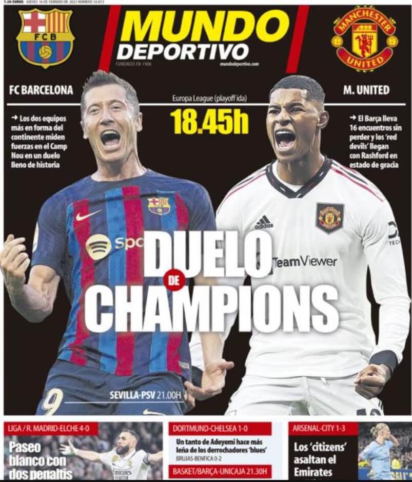 Portadas Deportivas Jueves 16/2/2023 Portadas Deportivas Jueves 16/2/2023