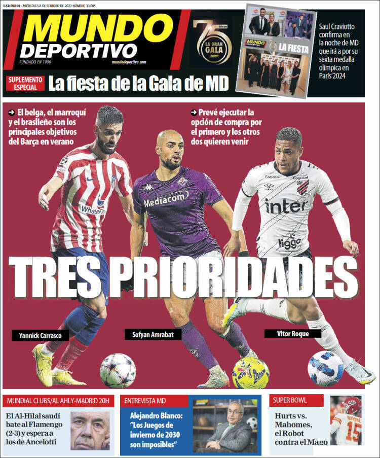 Portadas Deportivas Miércoles 8/2/2023