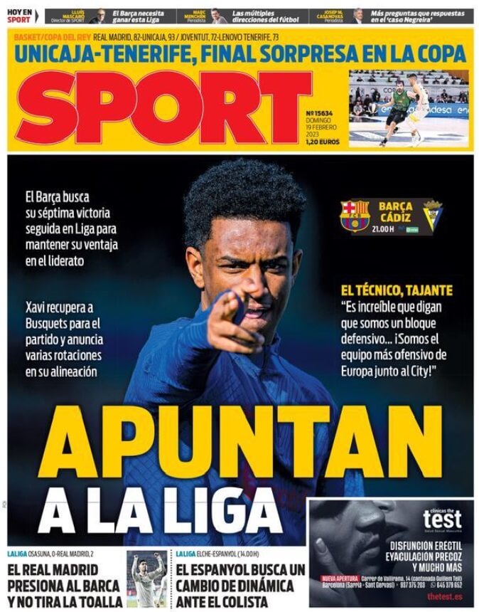 Portadas Deportivas Domingo 19/2/2023