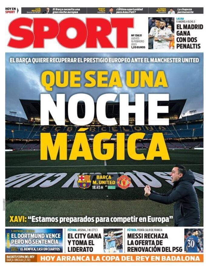 Portadas Deportivas Jueves 16/2/2023 Portadas Deportivas Jueves 16/2/2023