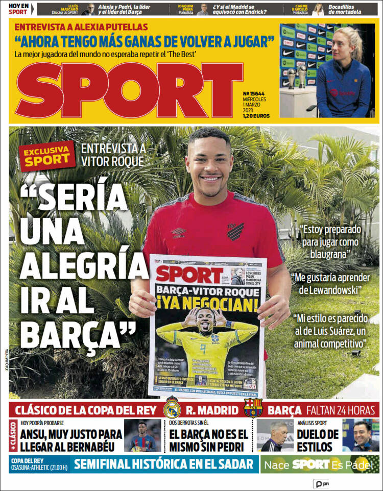 Portadas Deportivas Miércoles 1/3/2023 Portadas Deportivas Miércoles 1/3/2023