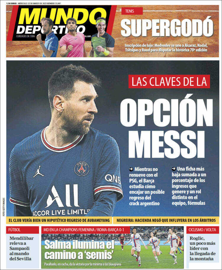 Portadas Deportivas Miércoles 22/3/2023