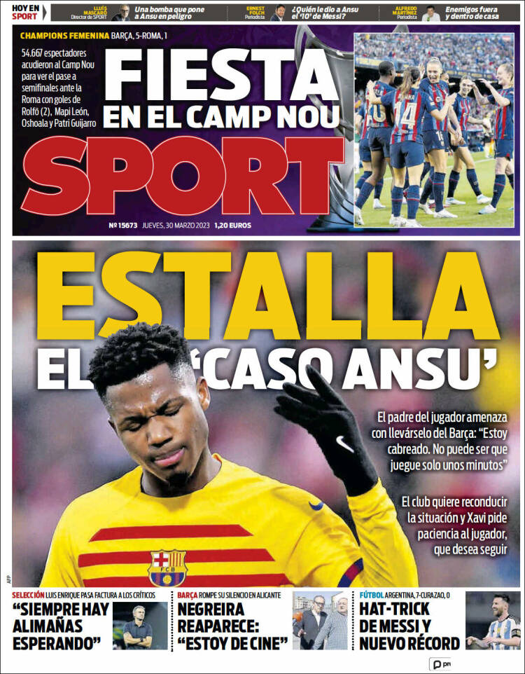 Portadas Deportivas Jueves 30/3/2023