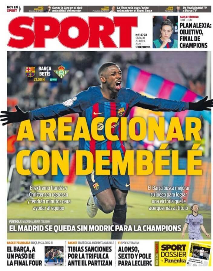Portadas Deportivas Sábado 29/4/2023