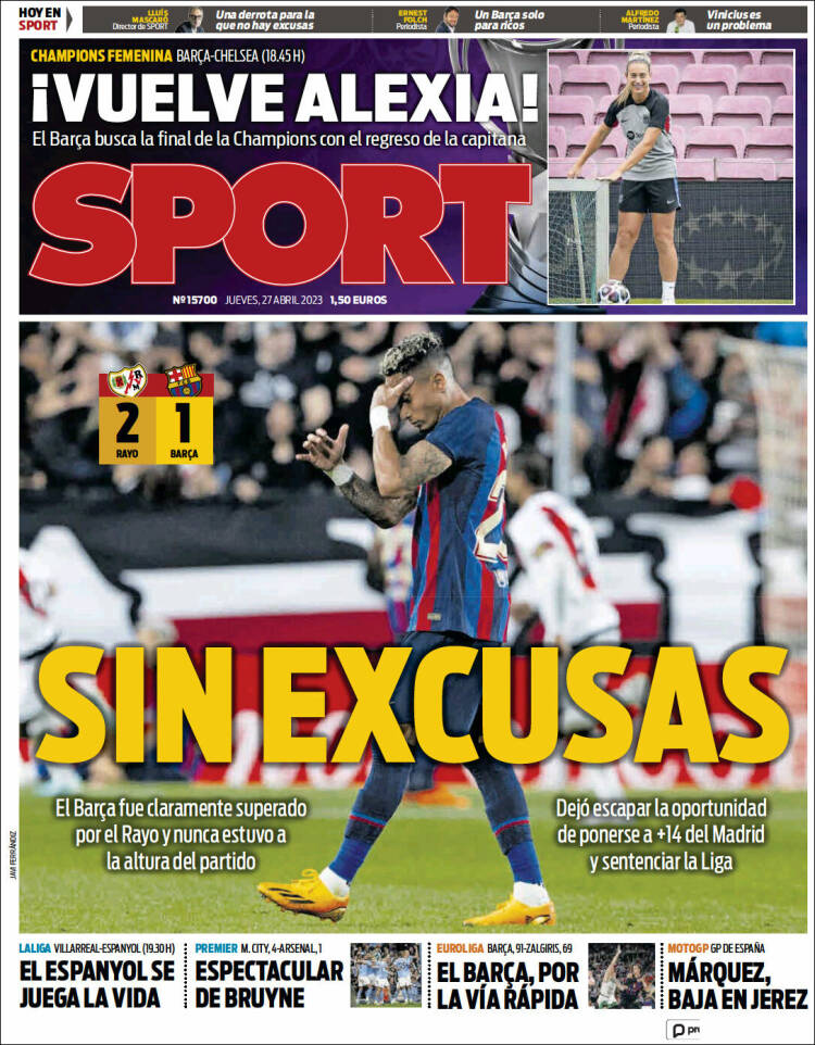Portadas Deportivas Jueves 27/4/2023 Portadas Deportivas Jueves 27/4/2023