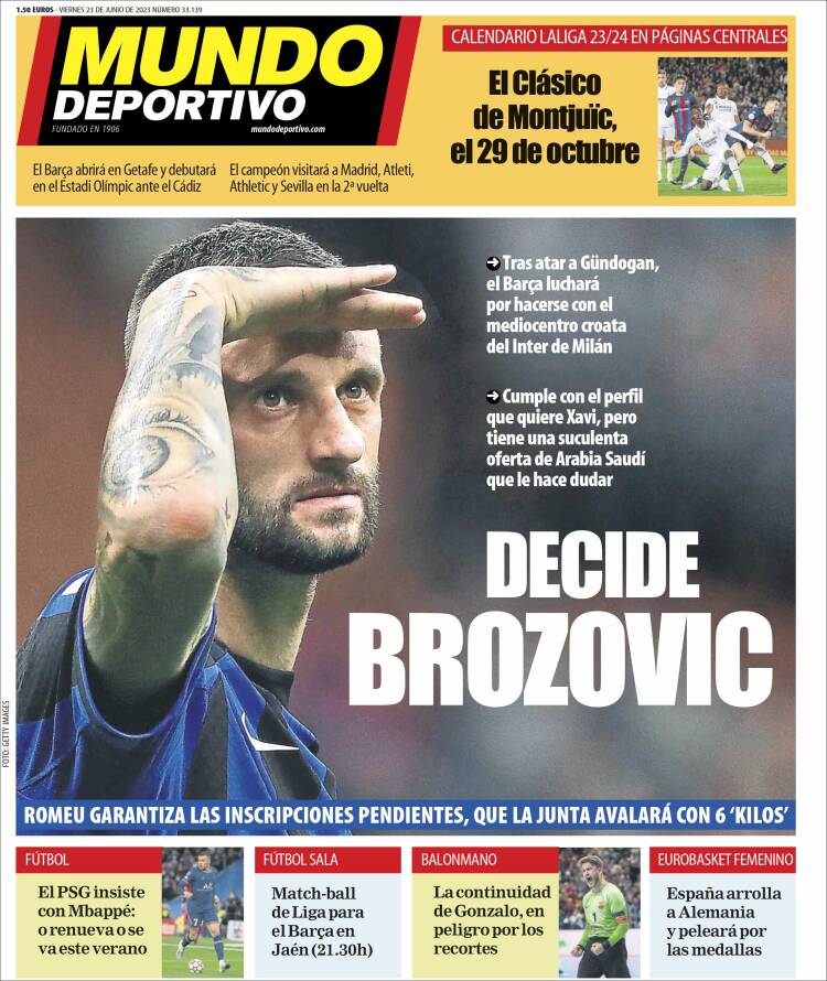Portadas Deportivas Viernes 23/6/2023 Portadas Deportivas Viernes 23/6/2023
